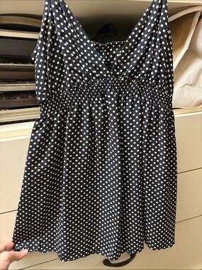 Women’s Express Black Flowing Top with White Polka Dots